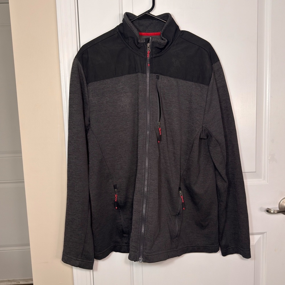 Orvis Full Zip Fleece Jacket Charcoal Gray Nylon Overlay Workwear Men's Large
